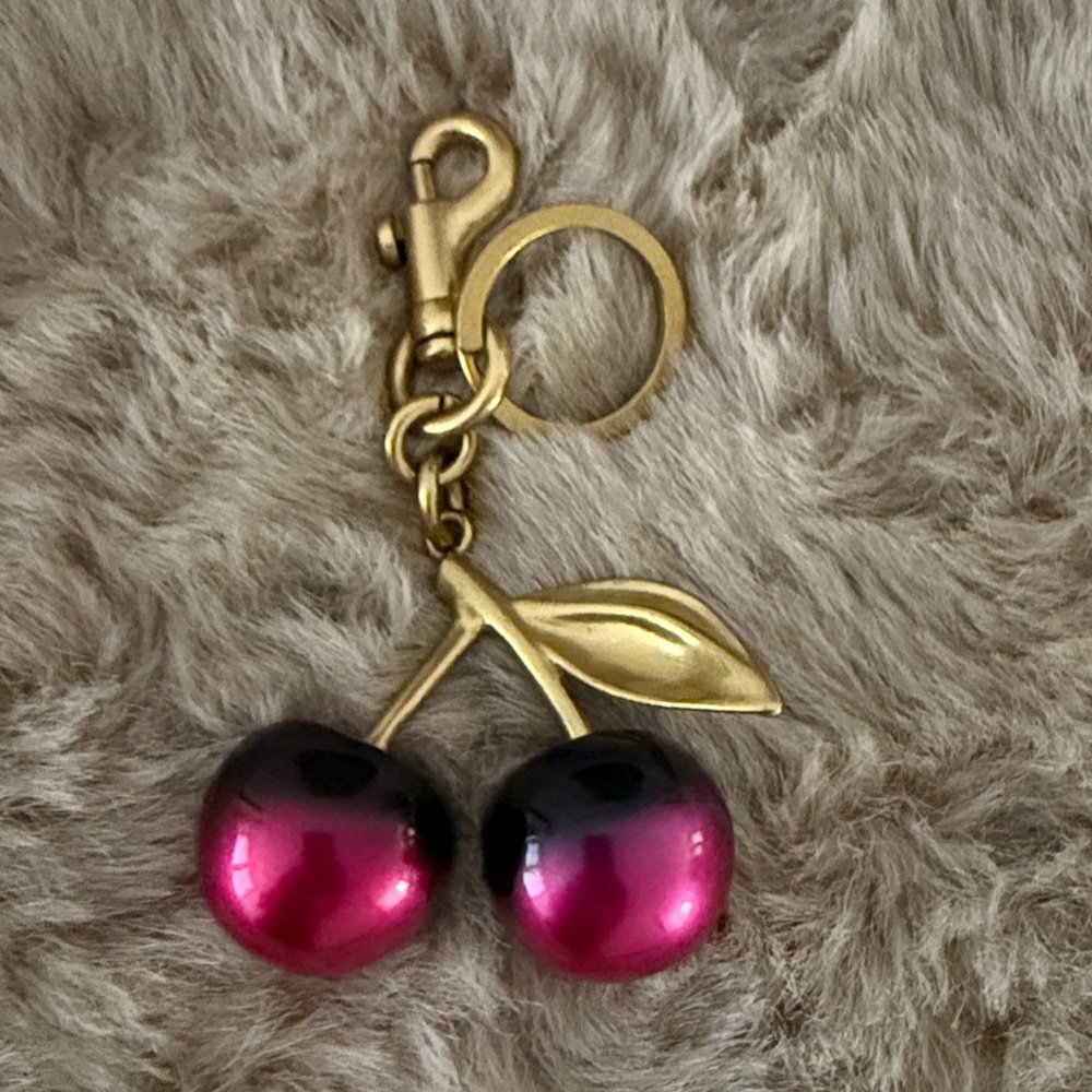 2 tone black  and Purple Cherry Keychain. Gold tone hardware - Picture 2 of 4